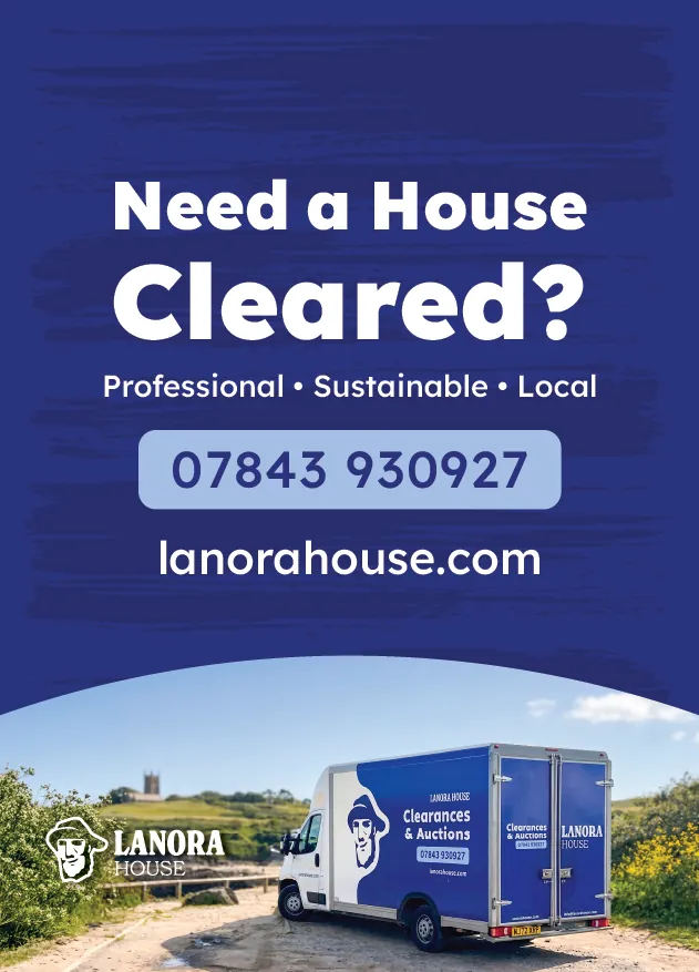 Clearance poster: Need a House Cleared, with the phone number and a photograph of the wrapped van